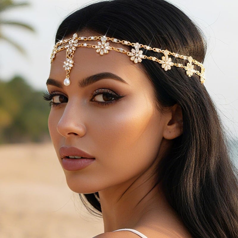 Unsutuo Hair Jewelry Head Chain Wedding Bohemian Floral Headband Elastic for Women - Image 5
